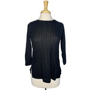 BOBEAU *NEW* Black 3/4 Sleeve Ribbed Stripe Crew Neck Knit Top Size XS